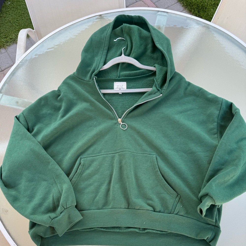 Oversized - Cropped Green Hoodie Sweatshirt - SZ L - Cotton blend